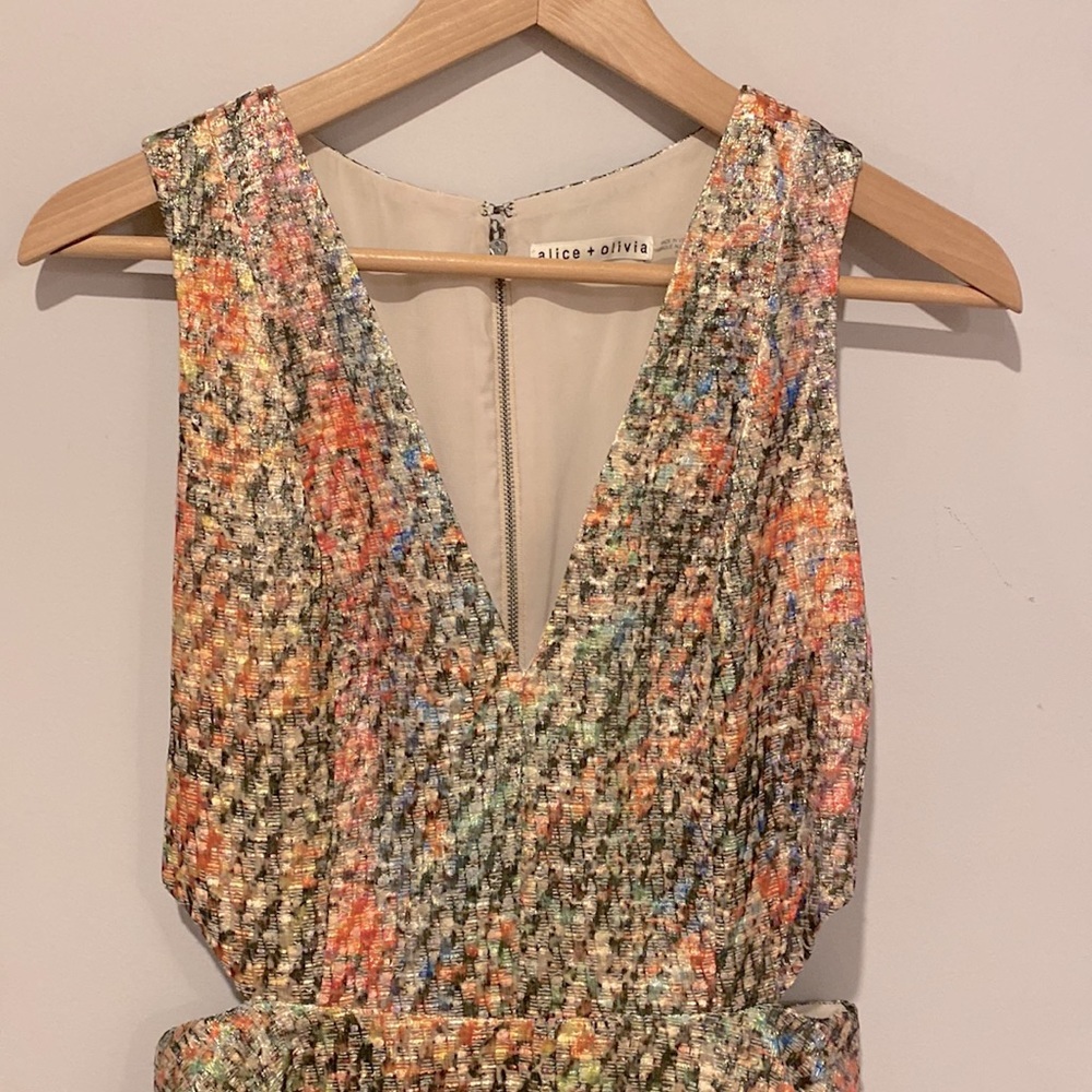 Alice + Olive Fit and Flare Metallic Rainbow Mini Dress - Picture 3 of 5